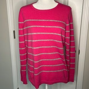 Talbots Pink and Gray Striped Cashmere Sweater
